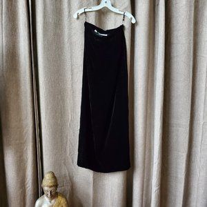 B Altman & Co long black velvet high slit skirt